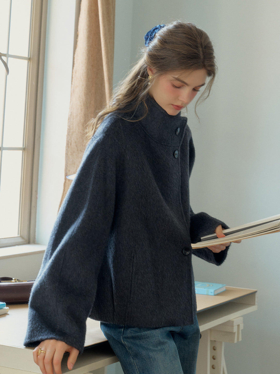 Alitzel Nortched Lapel& Mockneck Pocket Wool&Cashmere Coat