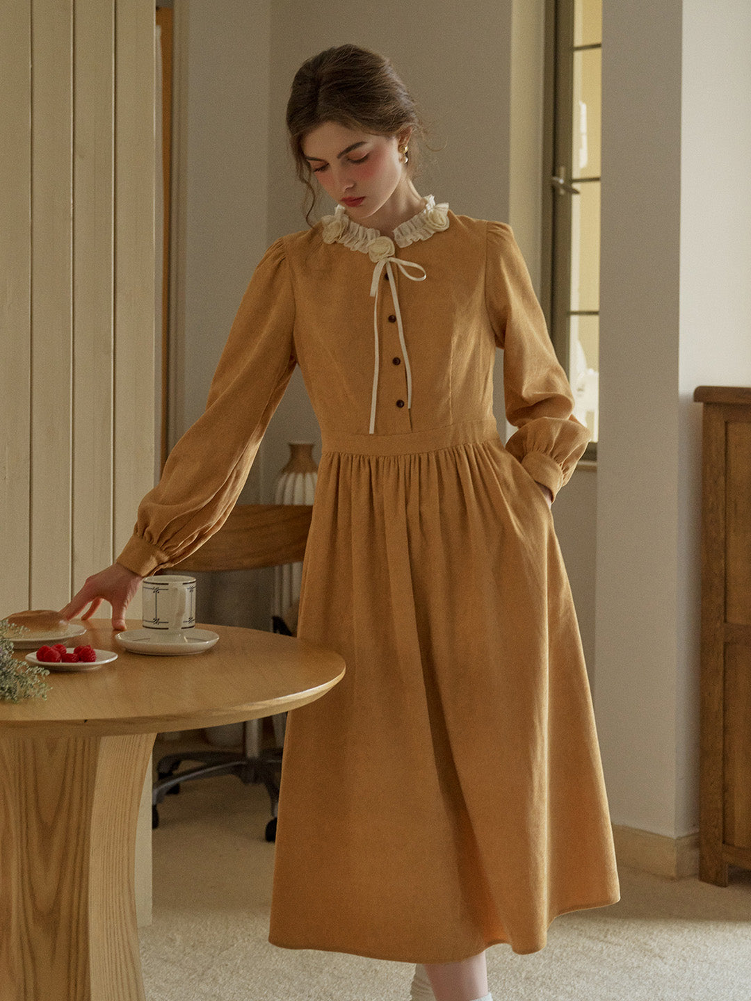 Amiri Romantic 3D Crochet Flowers Trimmed Corduroy Dress