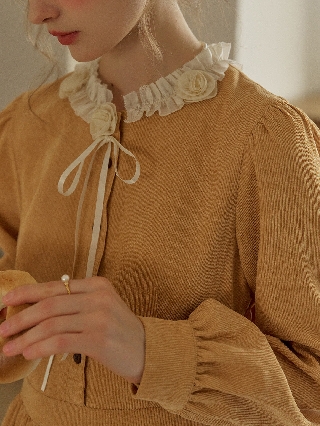 Amiri Romantic 3D Crochet Flowers Trimmed Corduroy Dress