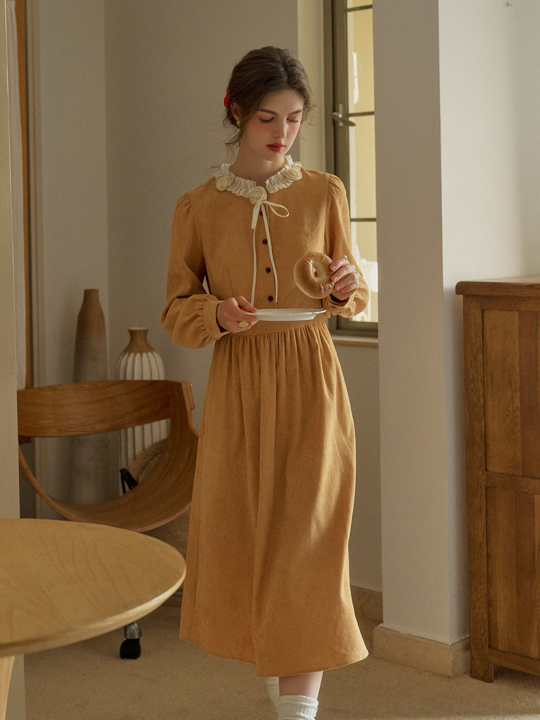 Amiri Romantic 3D Crochet Flowers Trimmed Corduroy Dress