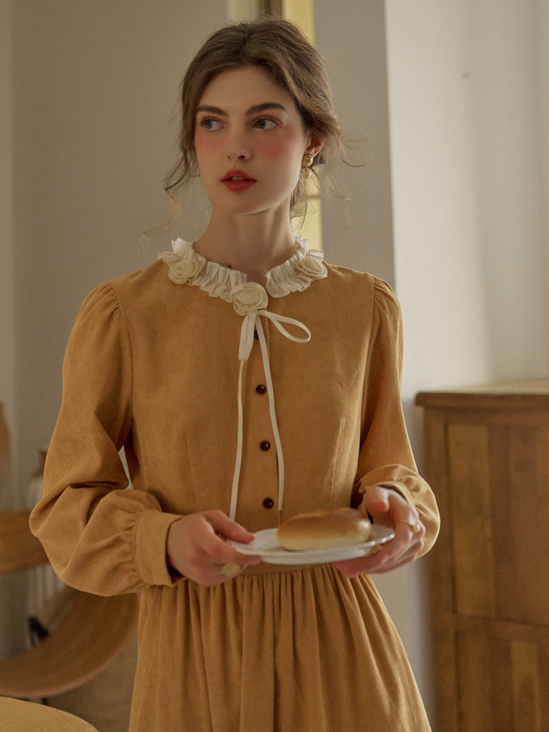 Amiri Romantic 3D Crochet Flowers Trimmed Corduroy Dress