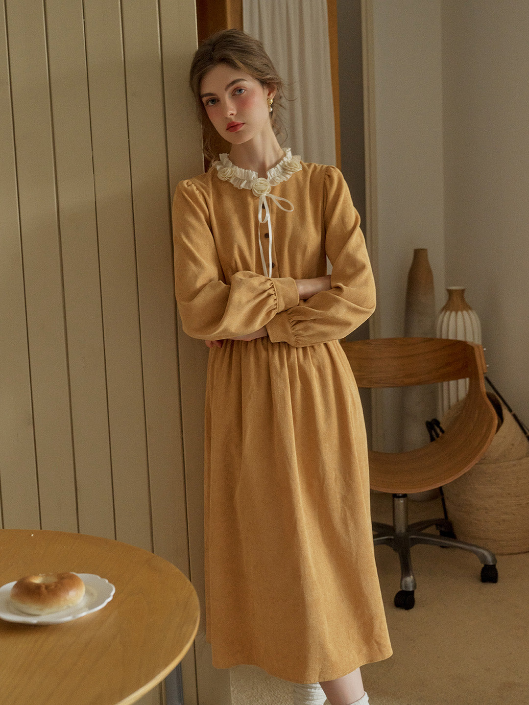 Amiri Romantic 3D Crochet Flowers Trimmed Corduroy Dress