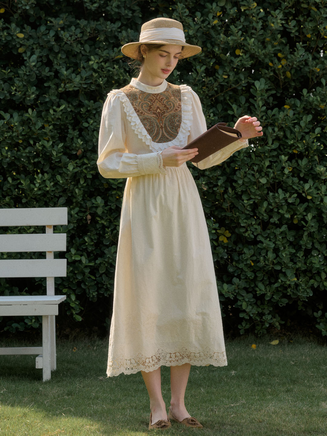 【Final Sale】Tinsley Vintage Mock Neck Contrast Lace Panel Dress