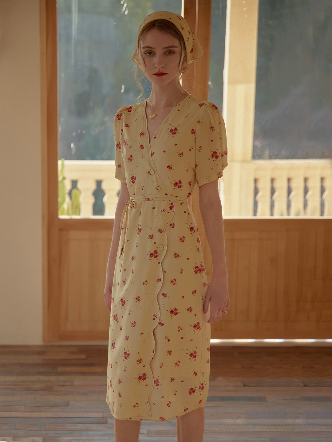 Kimura Floral-Print Midi Dress Yellow