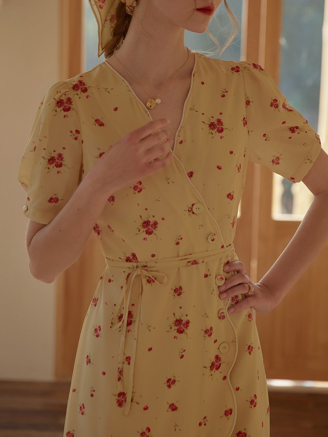 Kimura Floral-Print Midi Dress Yellow