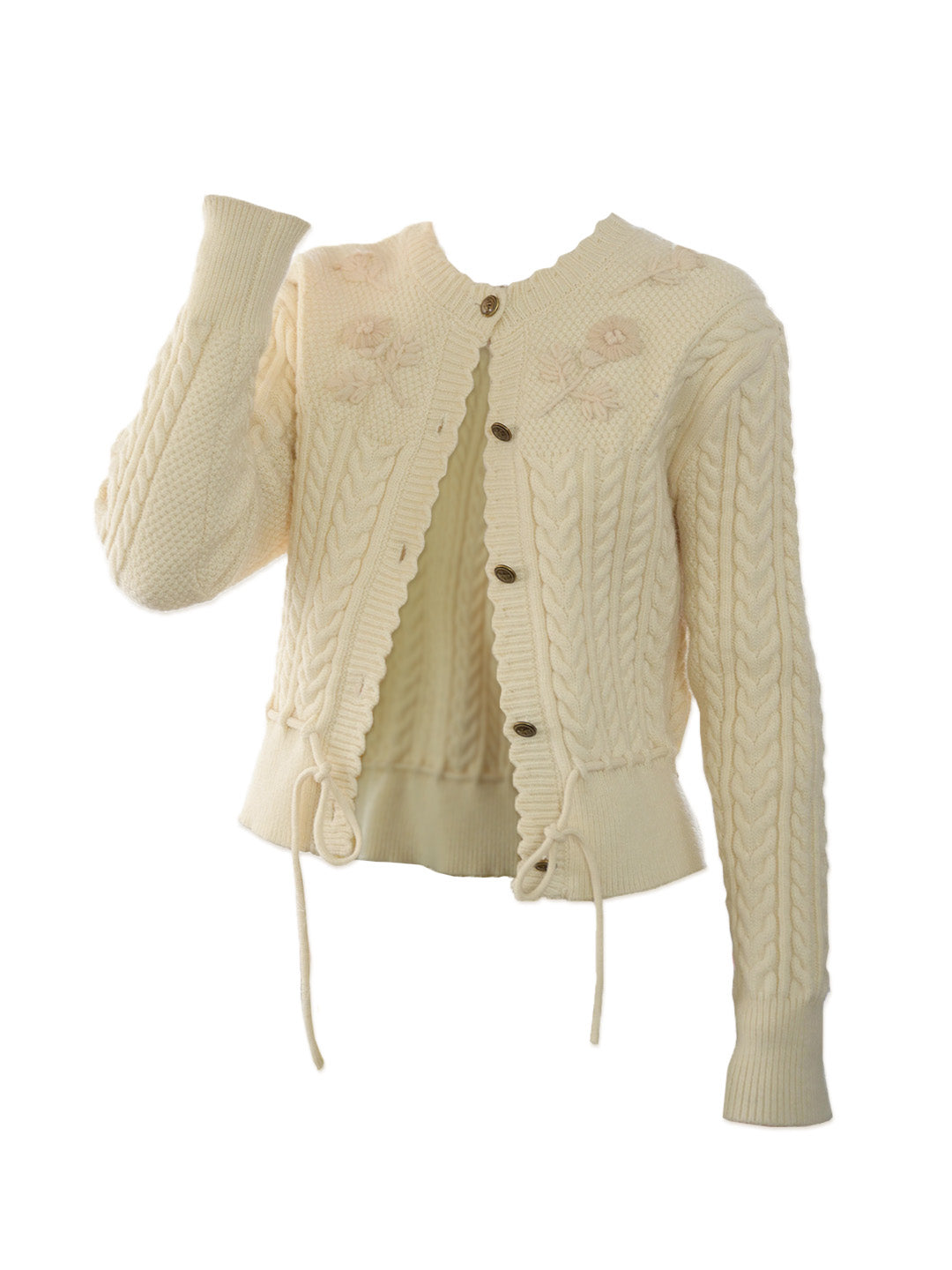 Vesper Wavy Neck Ribbed Wool Cardigan - Blue