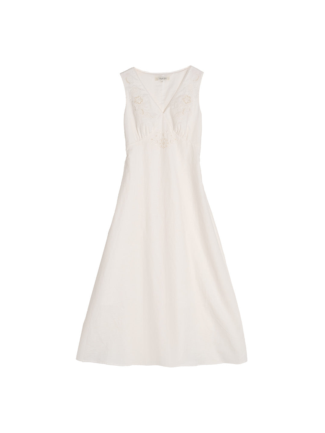 Indigo V-Neck Embroidered Linen Cotton Dress