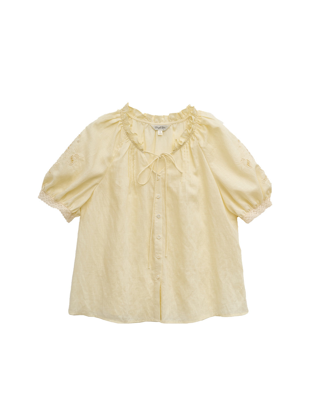 Fatima Ruffle Collar Puff Sleeve Linen Blouse
