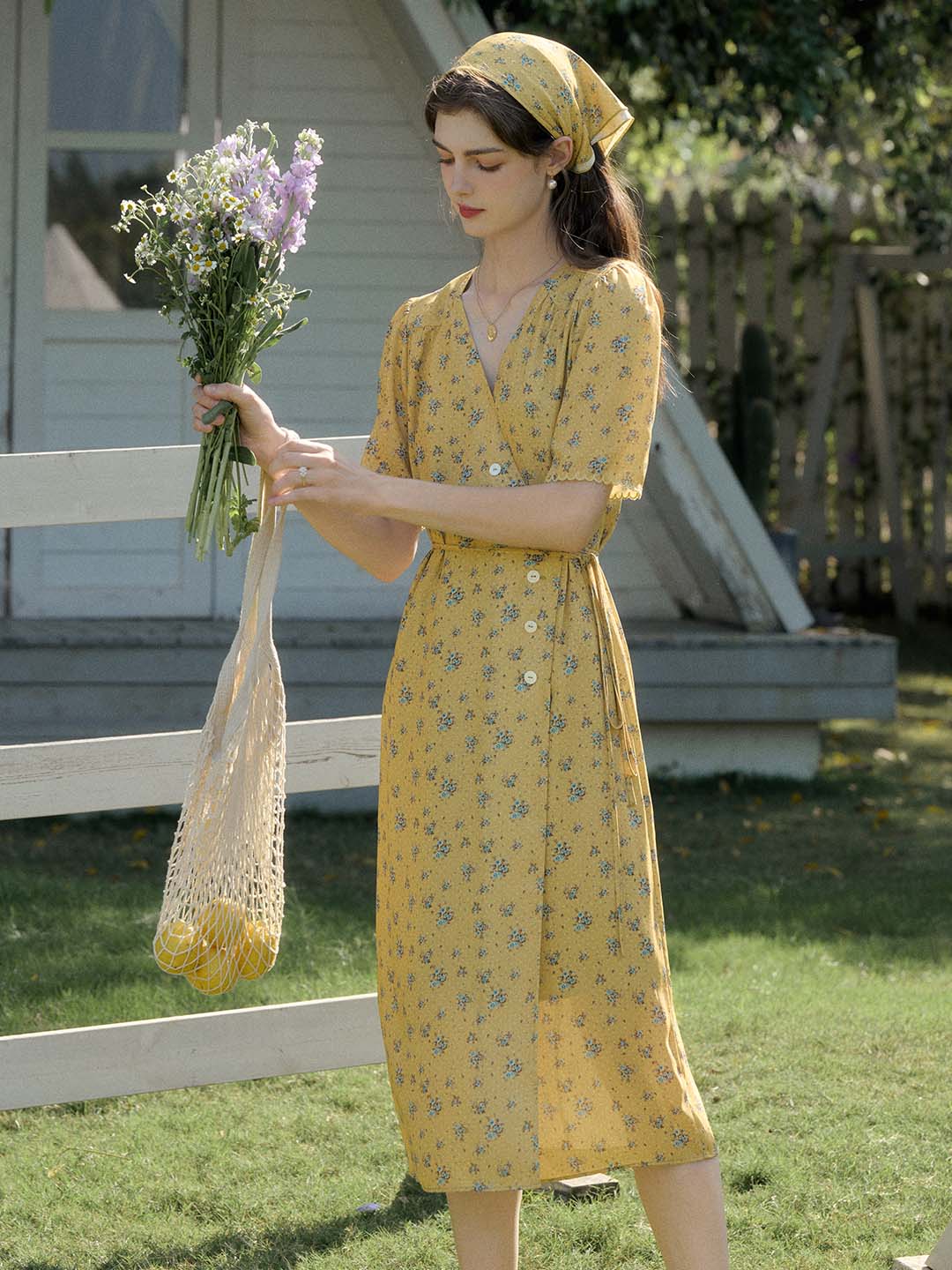 Samara Rose Polka Dot Floral V-neck Tea Dress