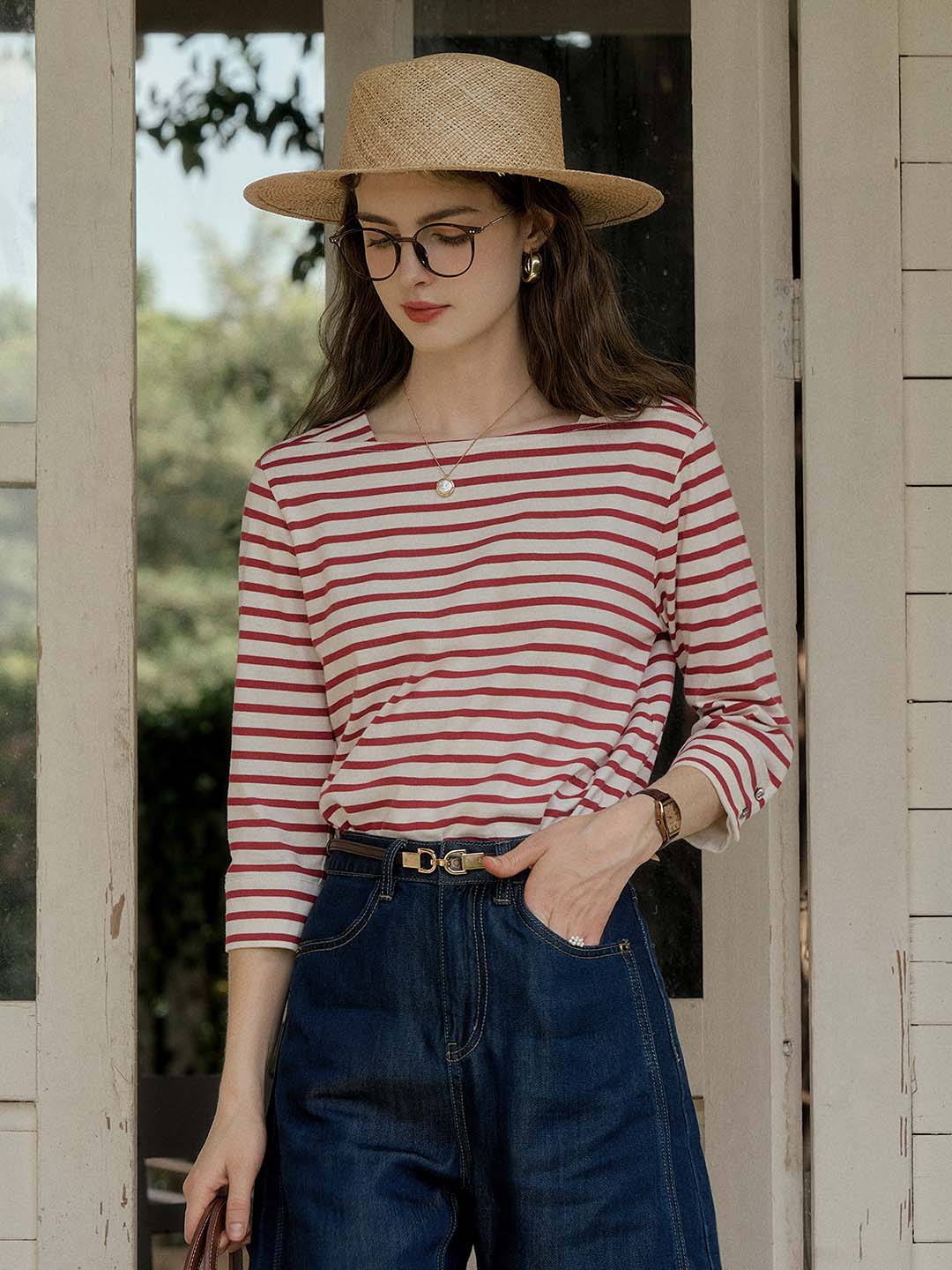 Aika Round Neck Striped 100% Cotton Top