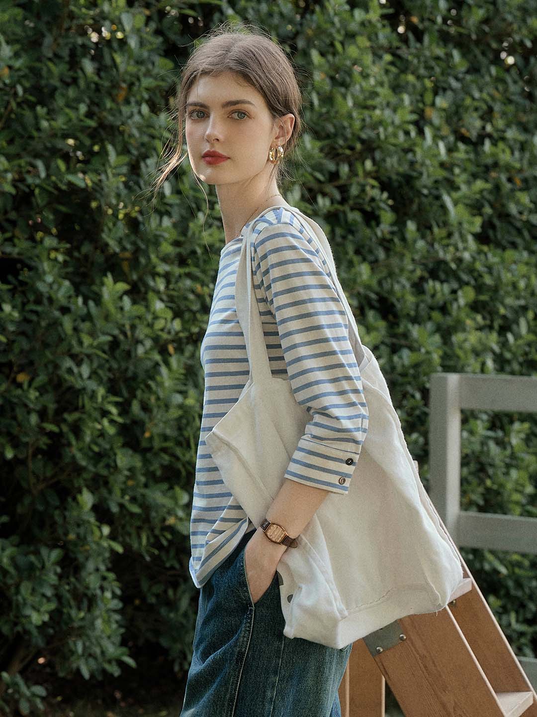 Aika Round Neck Striped 100% Cotton Top
