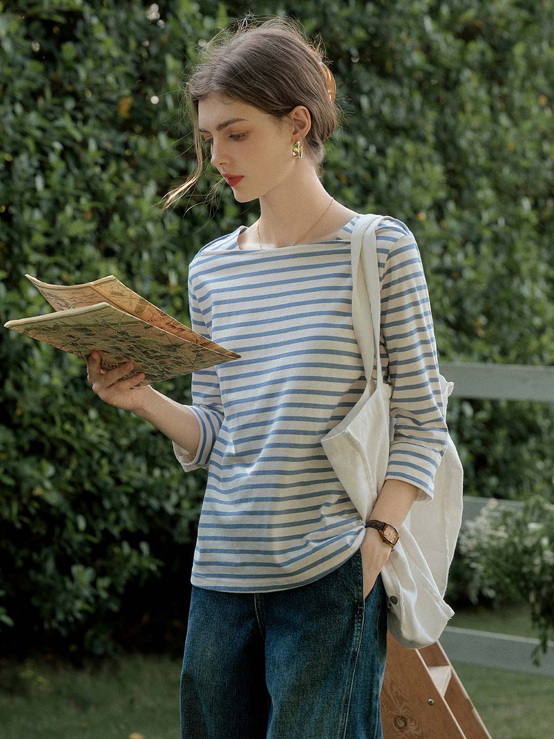 Aika Round Neck Striped 100% Cotton Top
