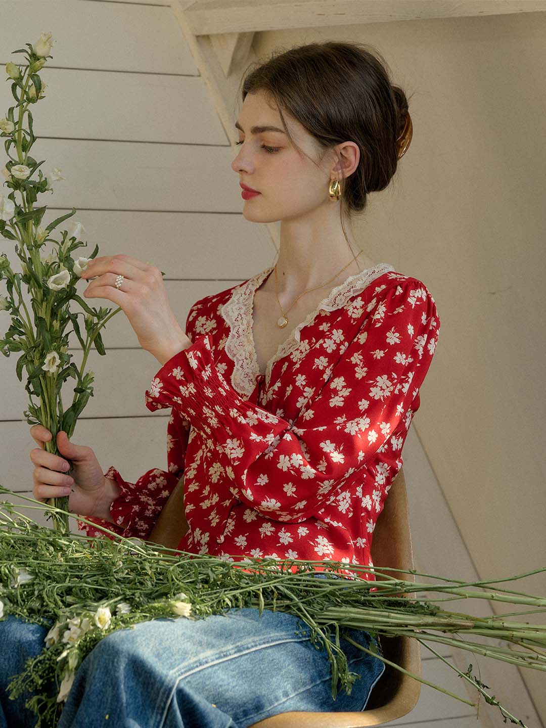 【Final Sale】Stevie Vintage Lace Patchwork V-neck Blouse