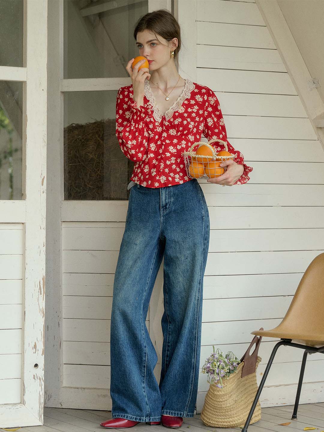 【Final Sale】Stevie Vintage Lace Patchwork V-neck Blouse