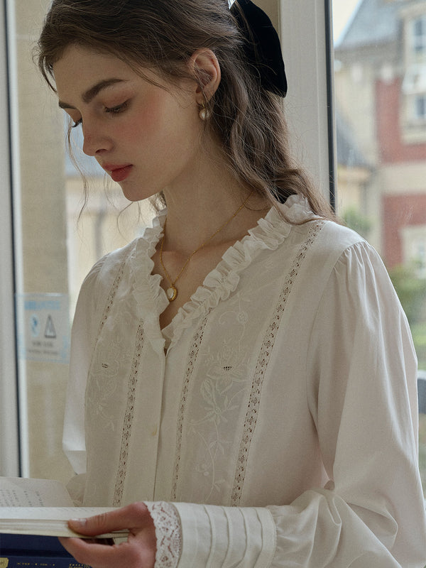 Faith Lace Patchwork V-neck Embroidered Blouse