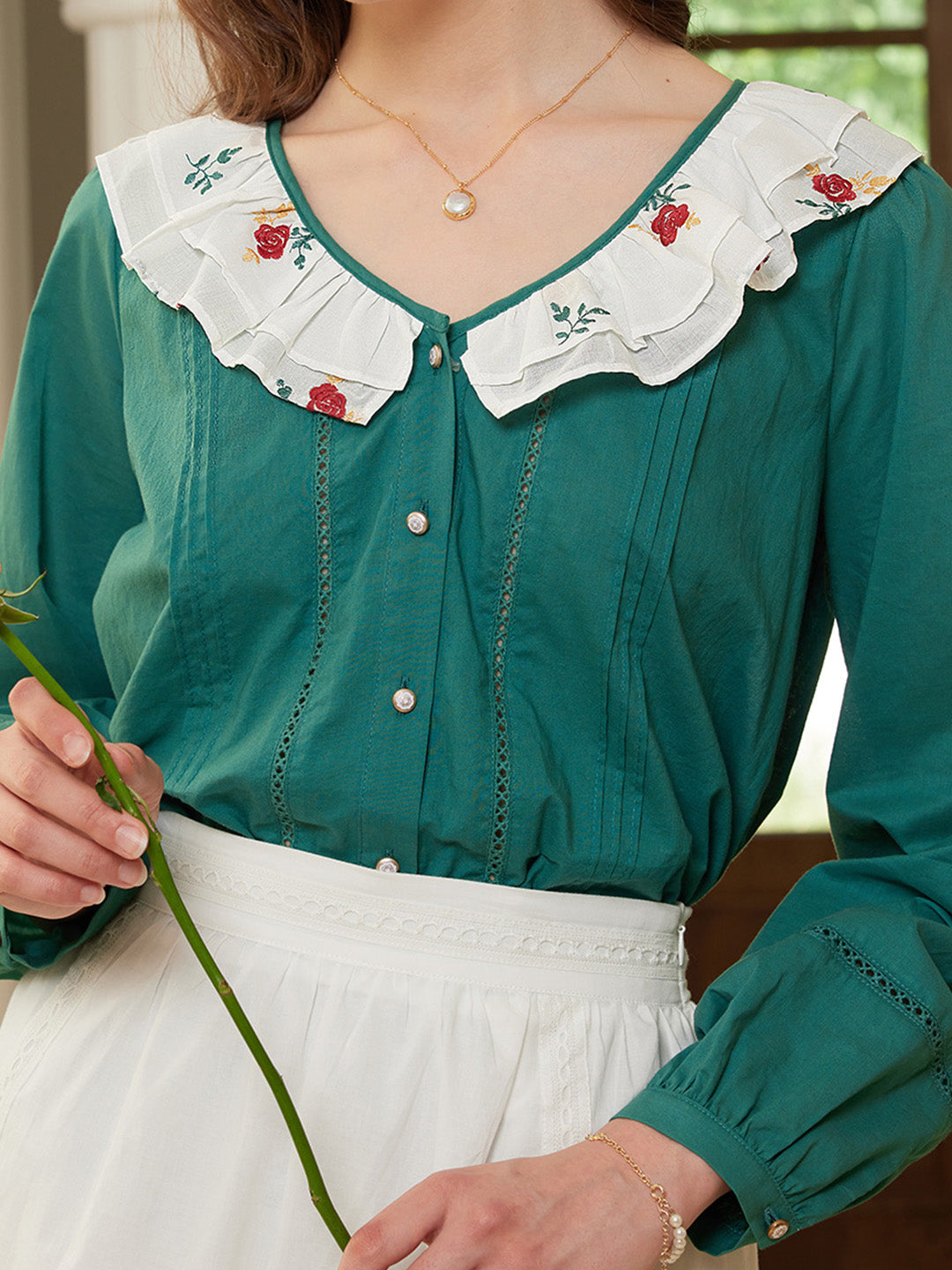 【Final Sale】Clarissa Peter Pan Collar Embroidered Blouse