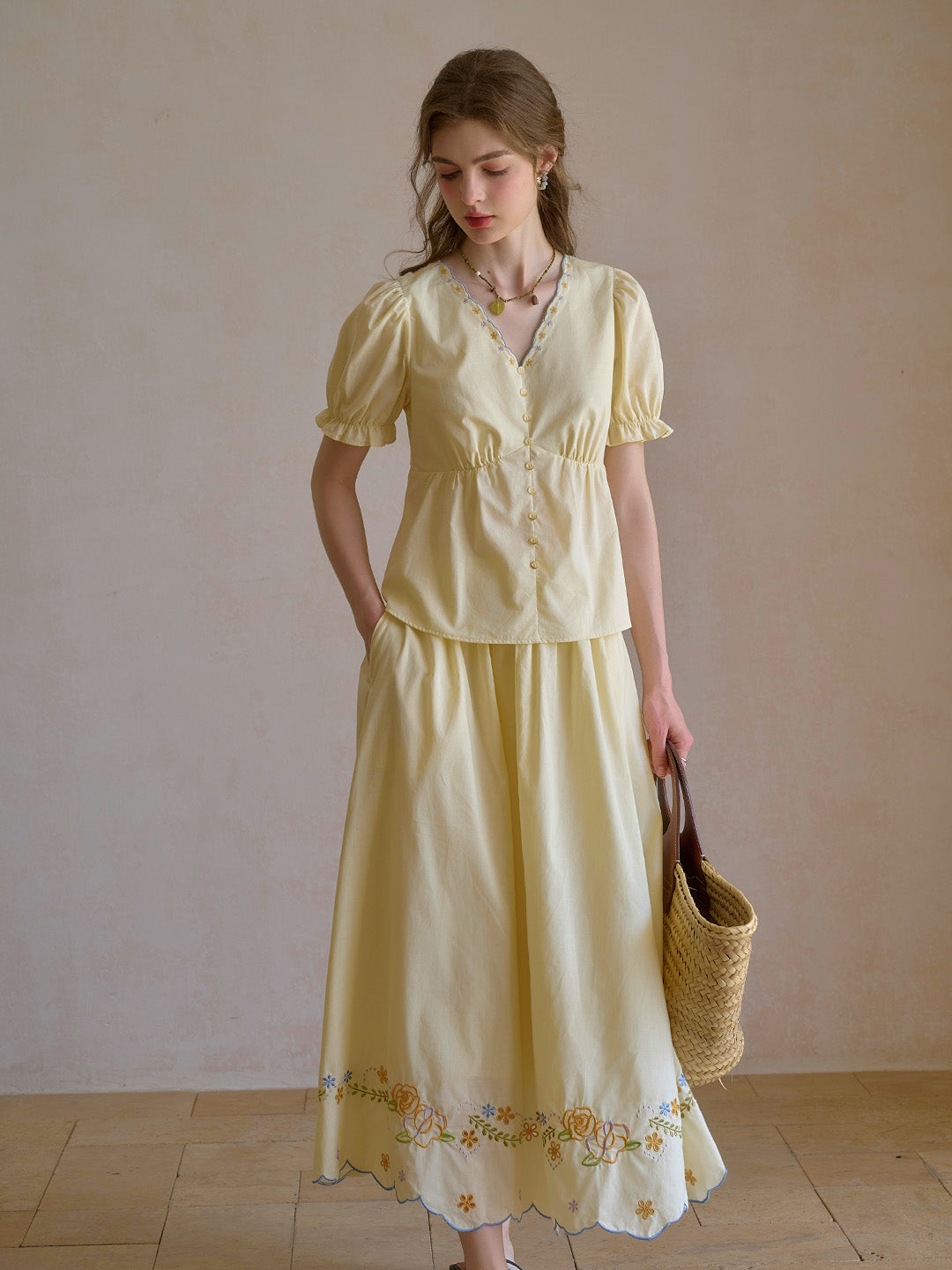 Margaret V-Neck Waist 100% Cotton Blouse