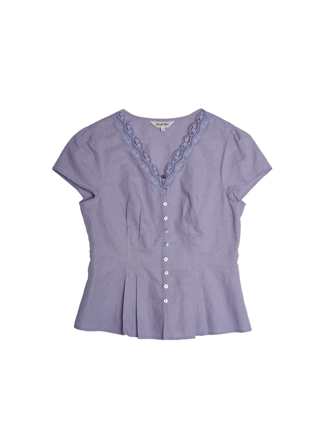 Kairi V-Neck Lace Trim Linen Cotton Blouse