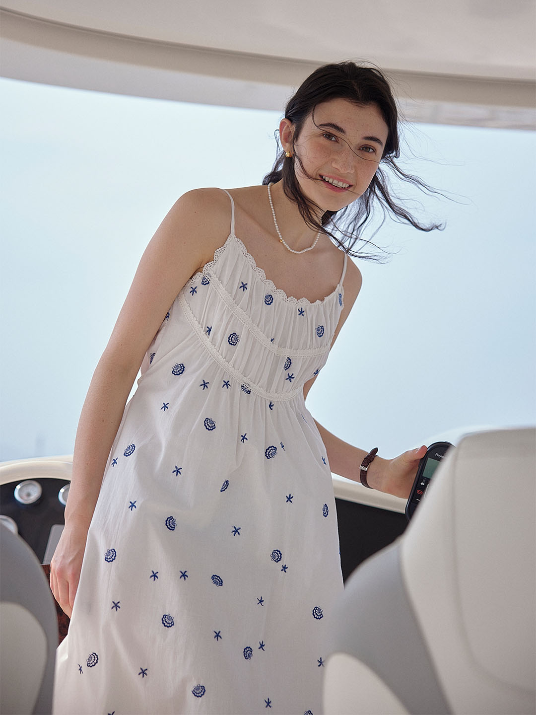 Marina Shell Embroidered Cotton Slip Dress