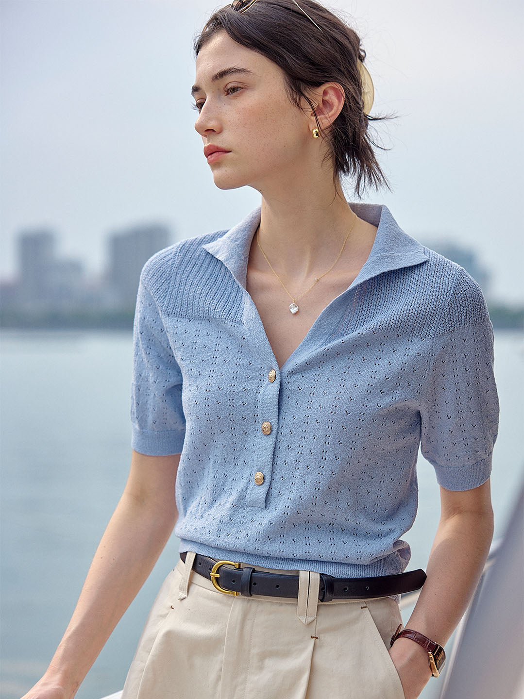 【Final Sale】Florence Polo Neck Short Sleeve Knit