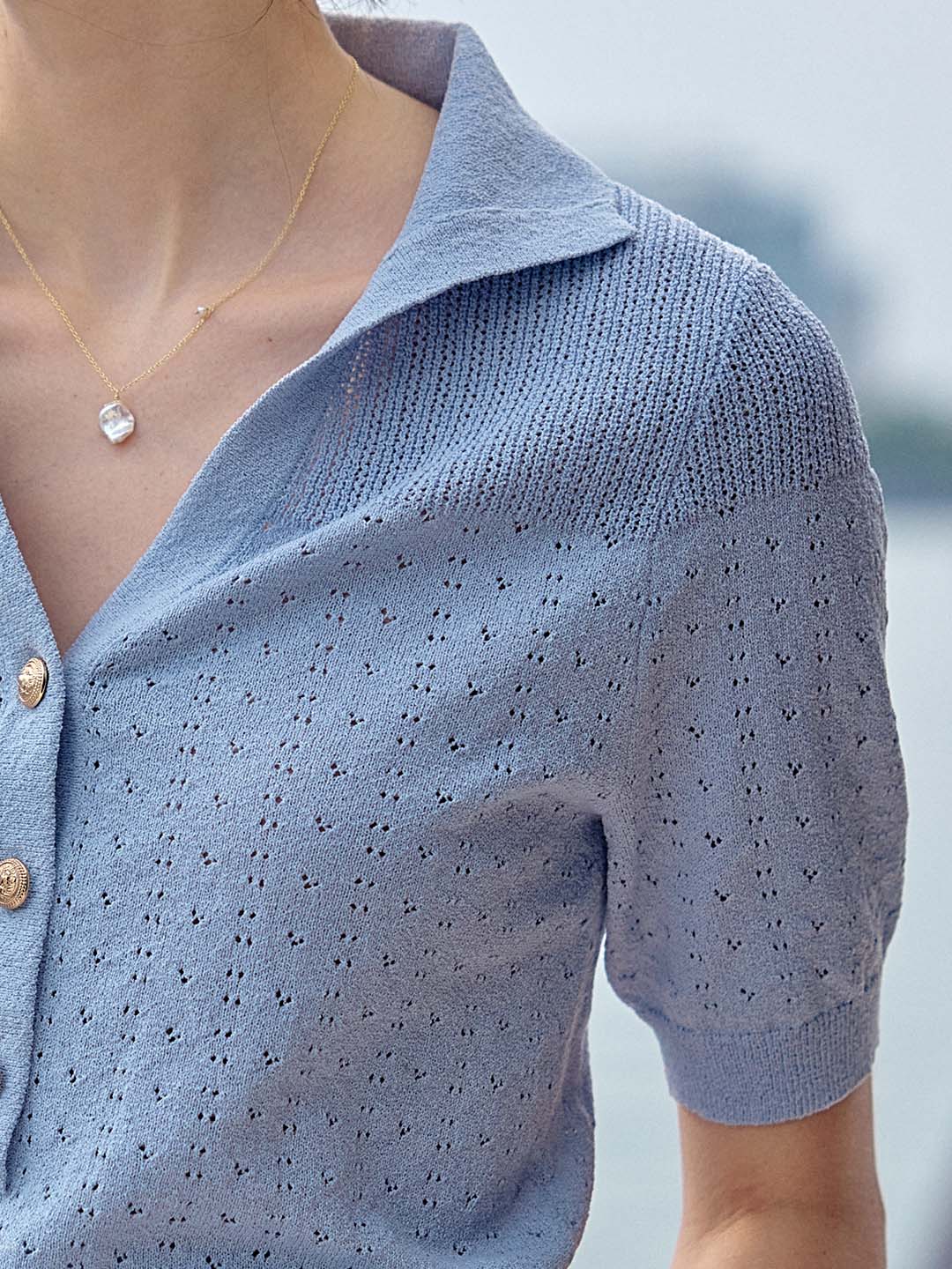 【Final Sale】Florence Polo Neck Short Sleeve Knit