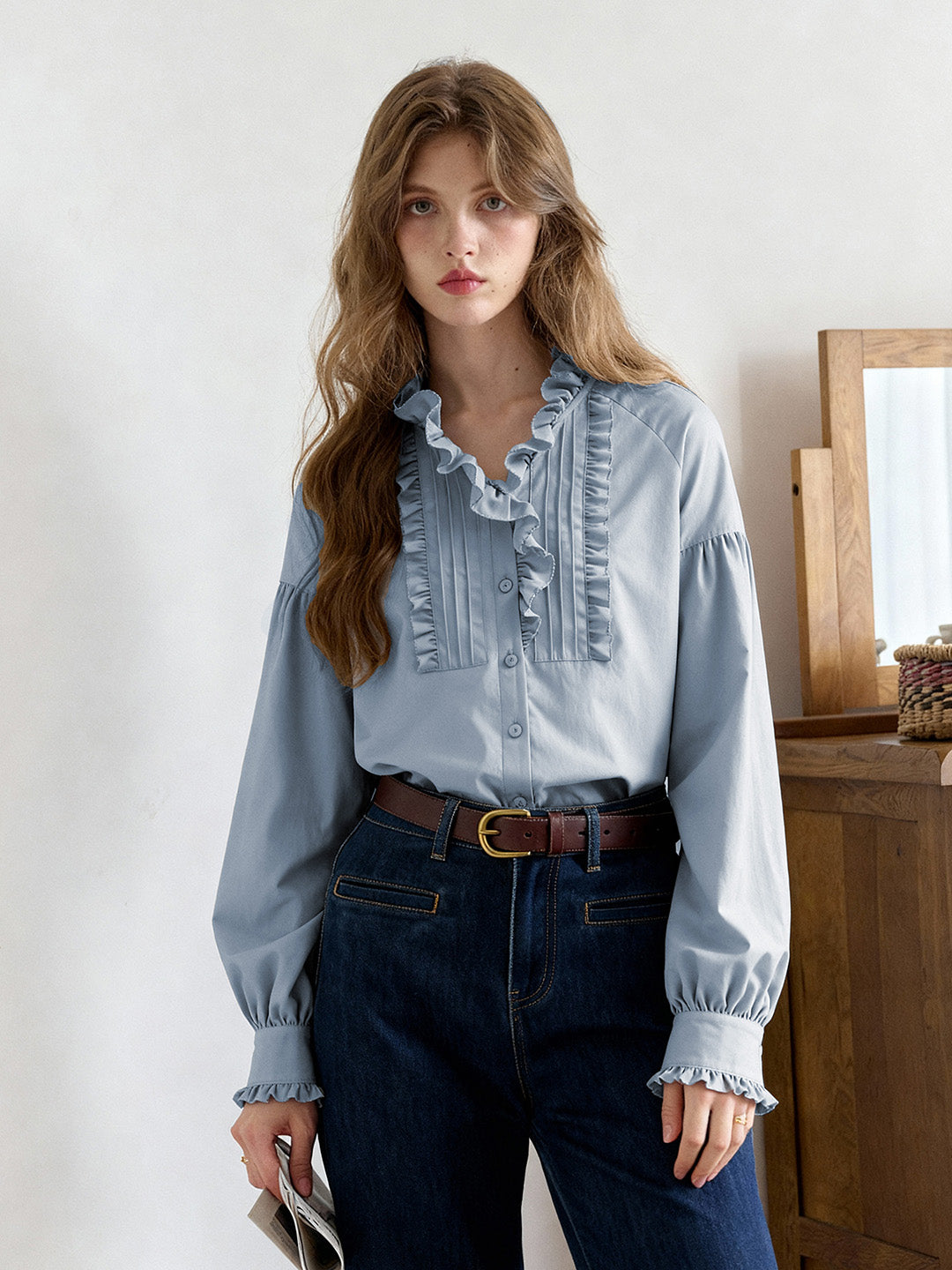 Henley Ruffle Collar Blouse
