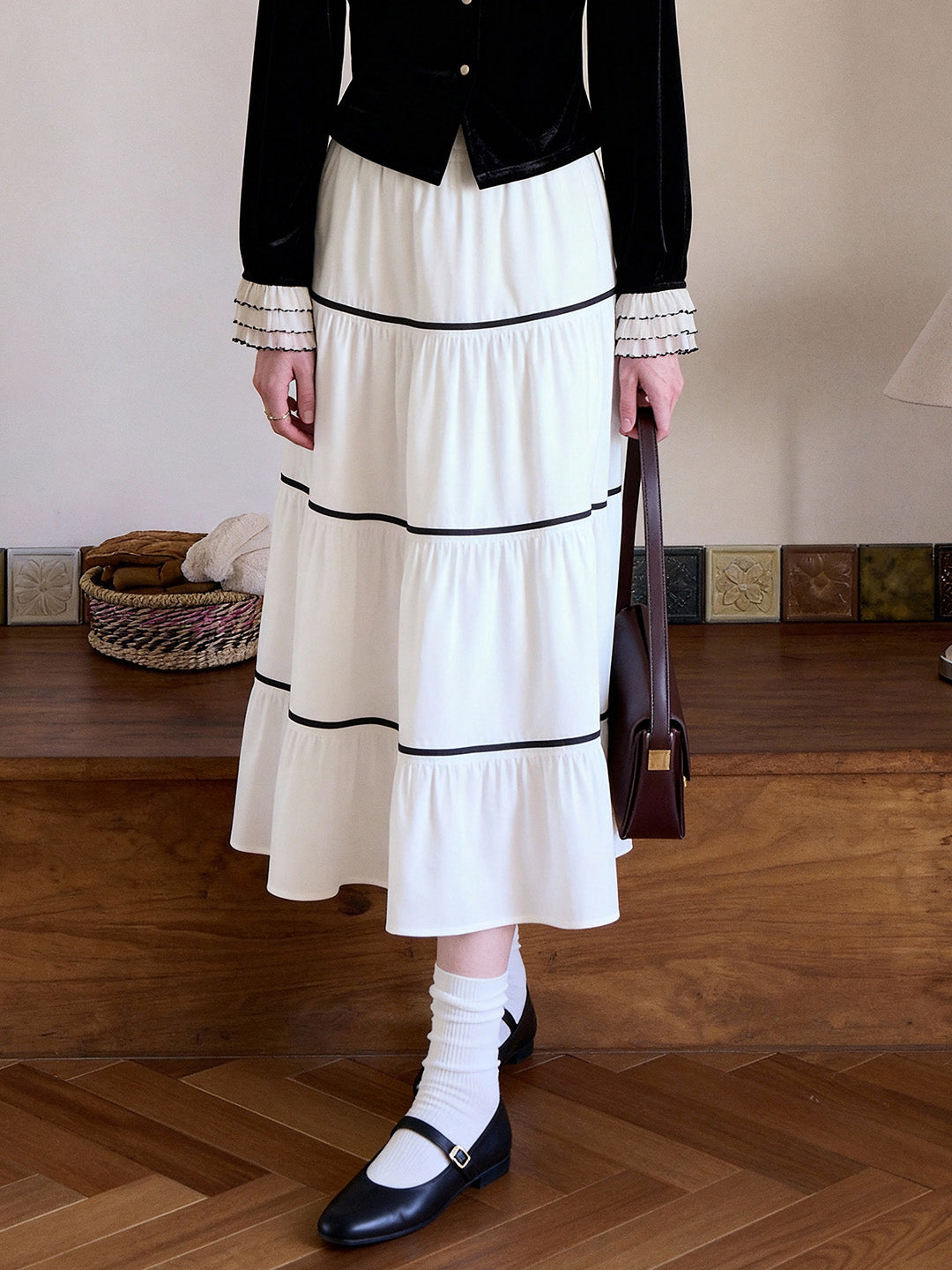 Sky Contrasting Midi Skirt