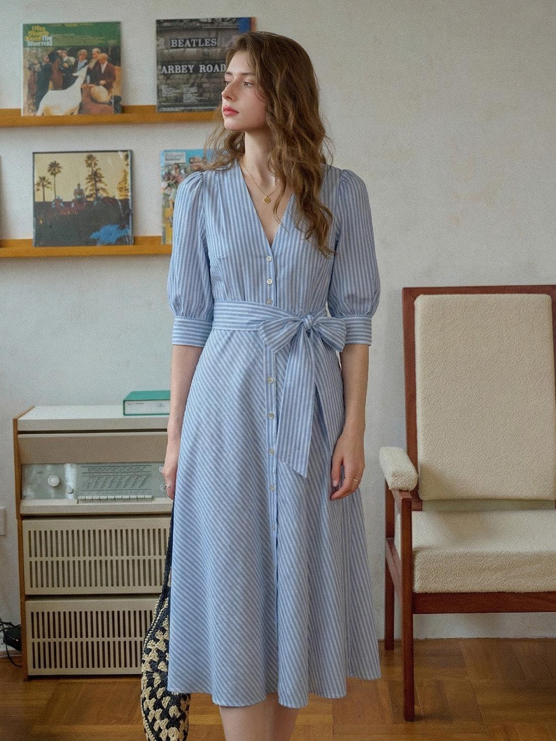 Arely V-Neck Stripes Dress