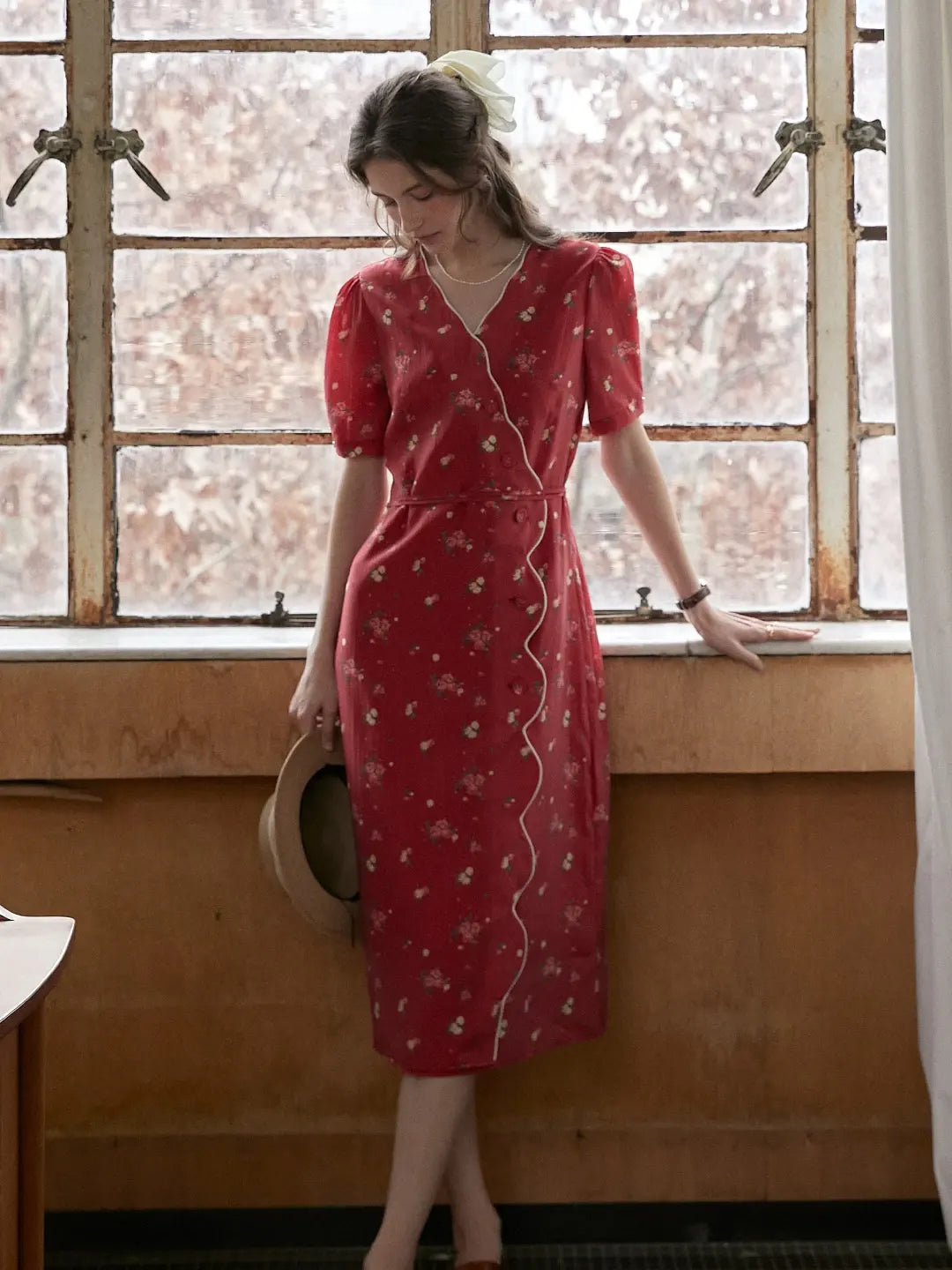 Kimura Floral-Print Rayon Midi Dress