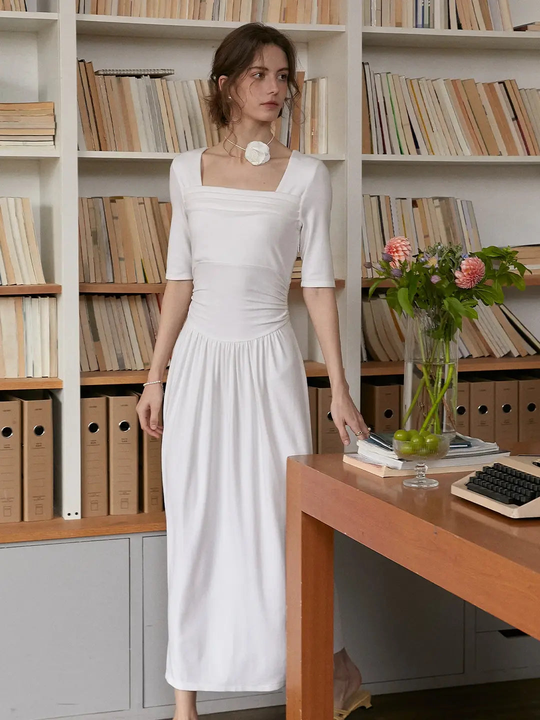 【Final Sale】Hayley Simple Square Neck Cotton Dress