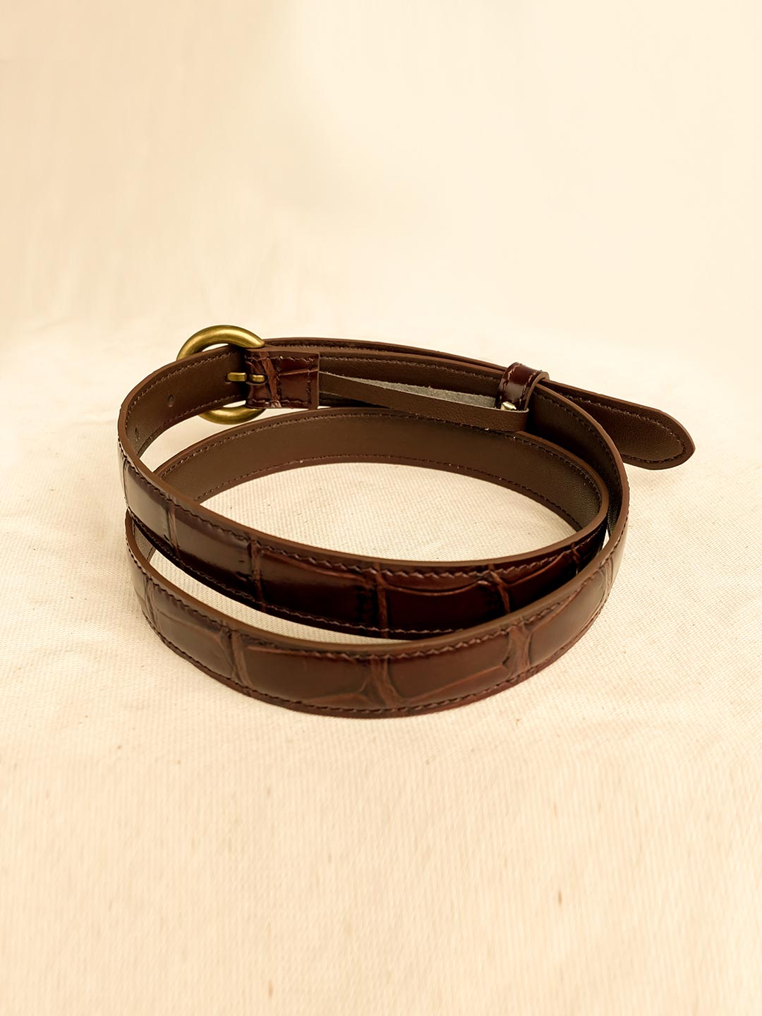 Simple Retro Eva Crocodile Pattern Brown Leather Belt