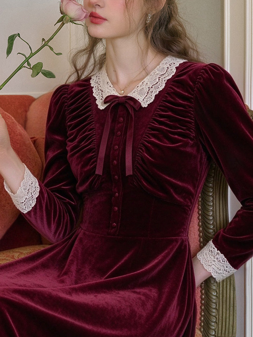 Rosalind Lace-Collar Vintage Velvet Dress