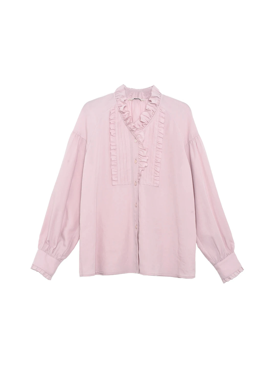 Henley Ruffle Collar Lyocell Blouse