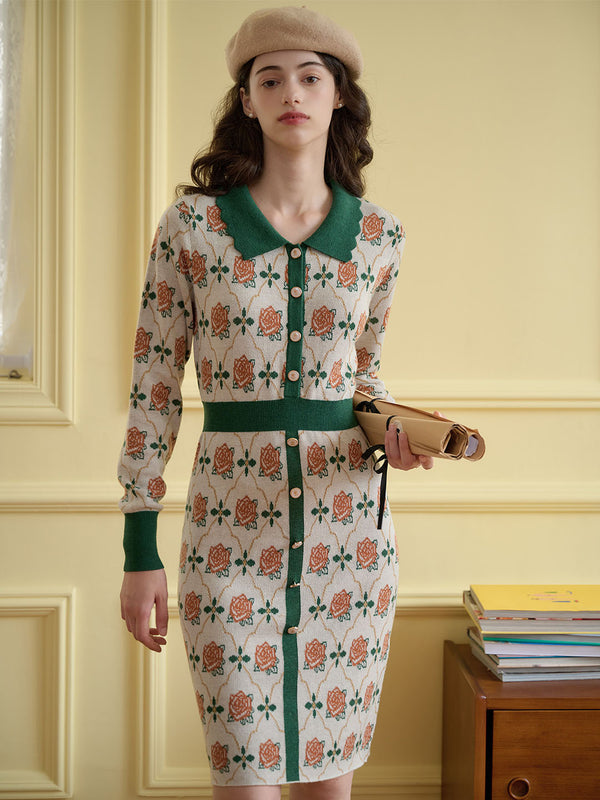 【Final Sale】Lucy Floral Pattern Contrast Trim Dress