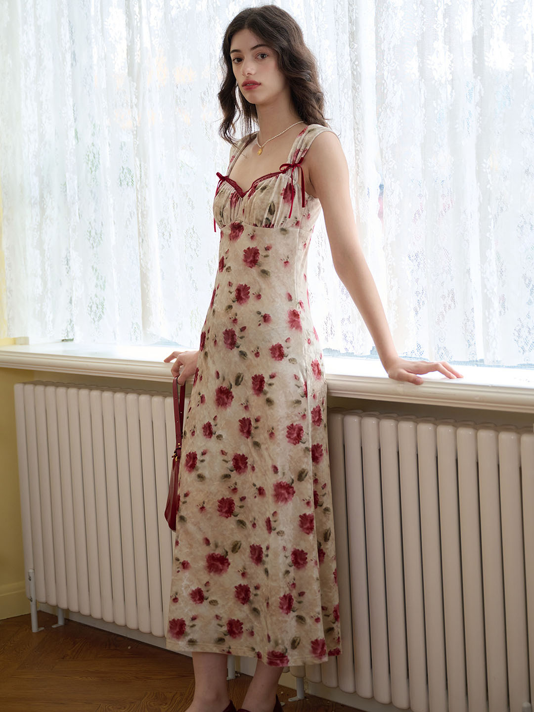 【Final Sale】Raelynn Floral Print Contrast Binding Ruched Bust Dress