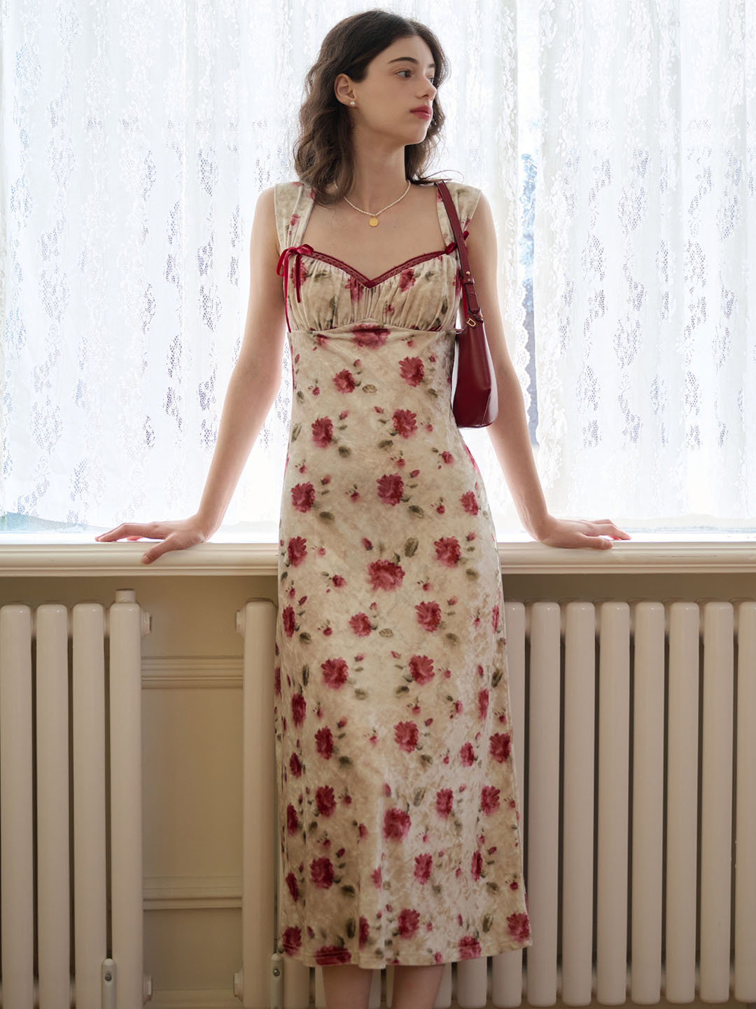 【Final Sale】Raelynn Floral Print Contrast Binding Ruched Bust Dress
