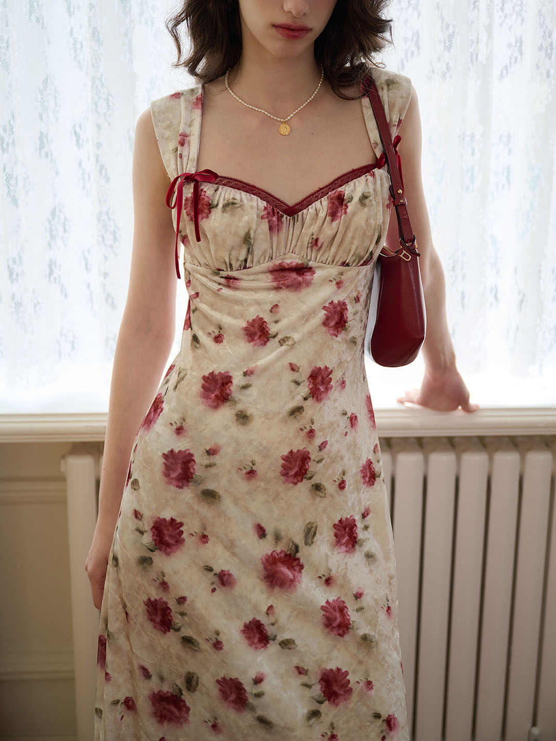 【Final Sale】Raelynn Floral Print Contrast Binding Ruched Bust Dress