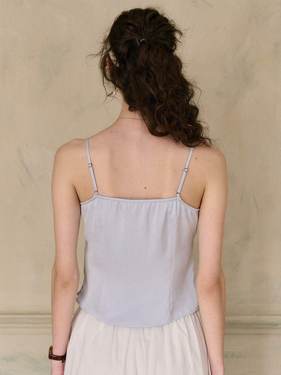(Add-on Item) Elisa Wavy Lace Square Neck Satin Camisole Top
