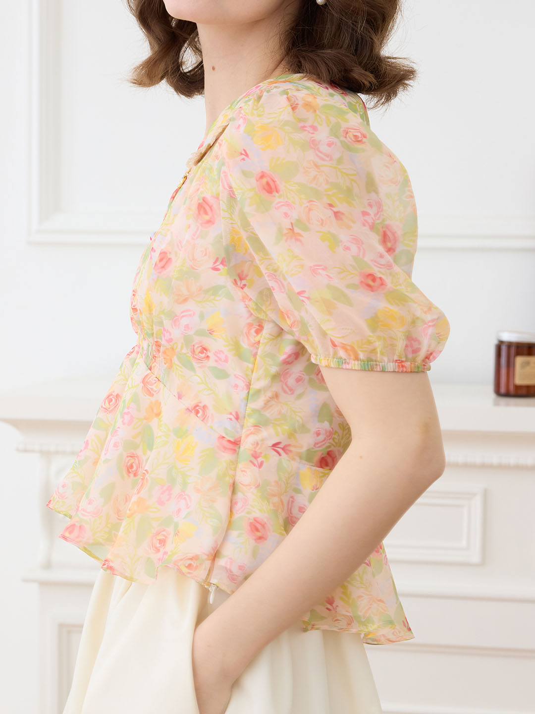 【Final Sale】Aliza Chiffon V-neck Puff Sleeve Blouse