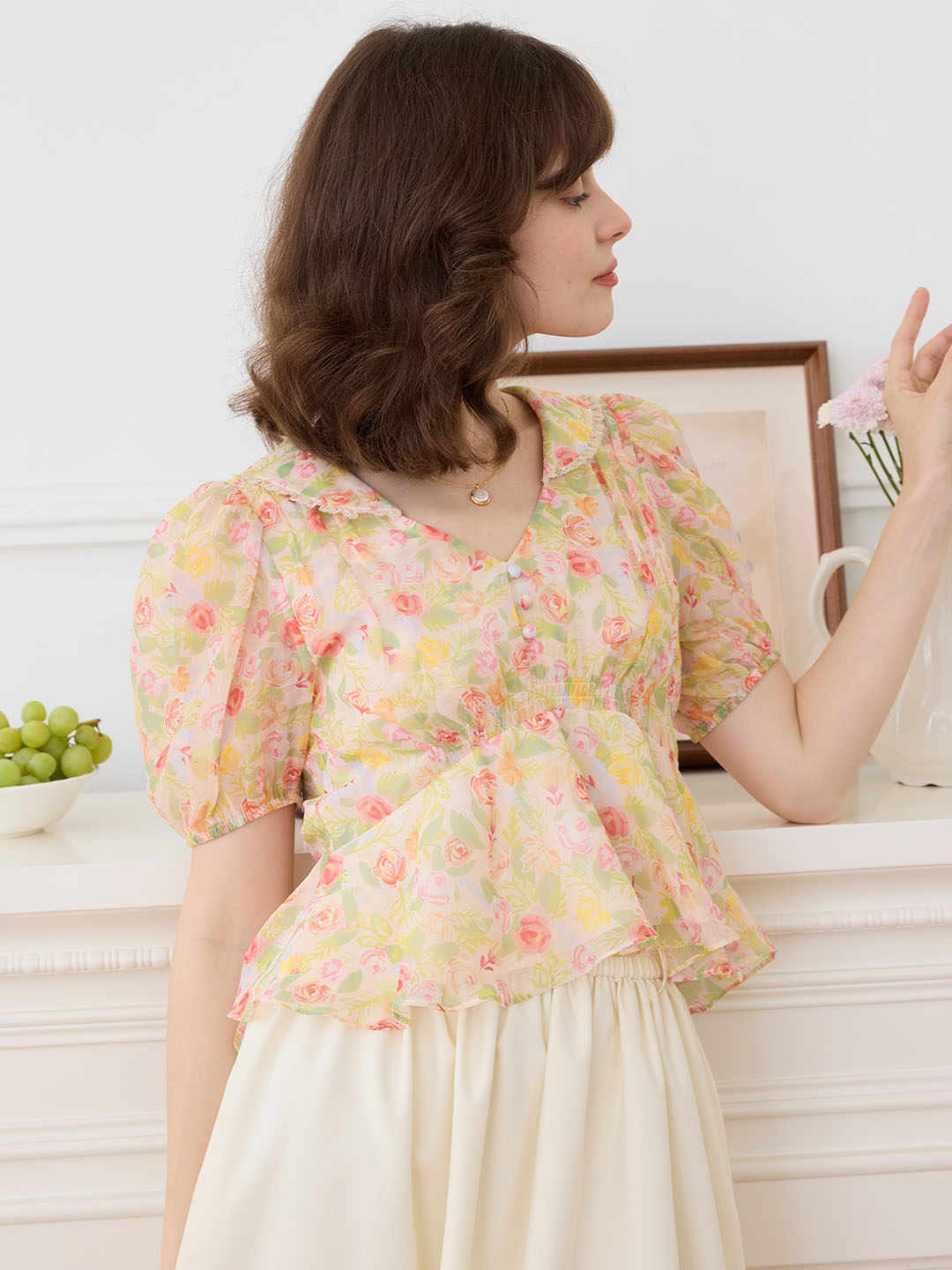 【Final Sale】Aliza Chiffon V-neck Puff Sleeve Blouse