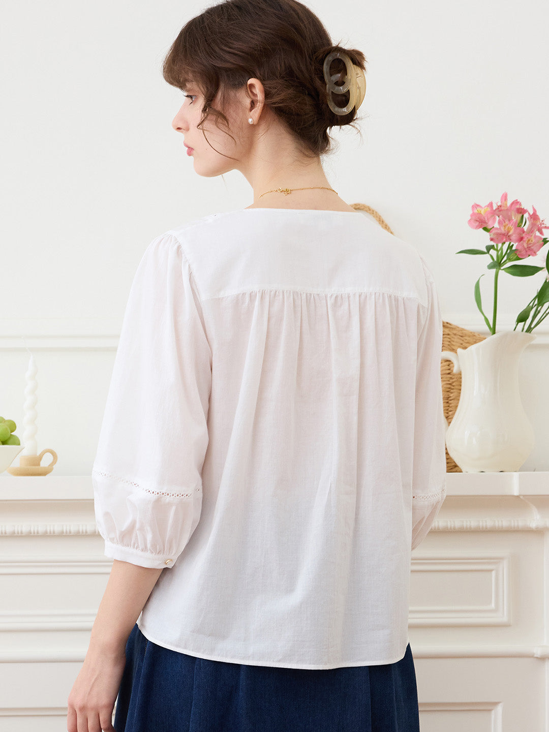 【Final Sale】Lara V Neck Colorful Embroidered Cotton Blouse