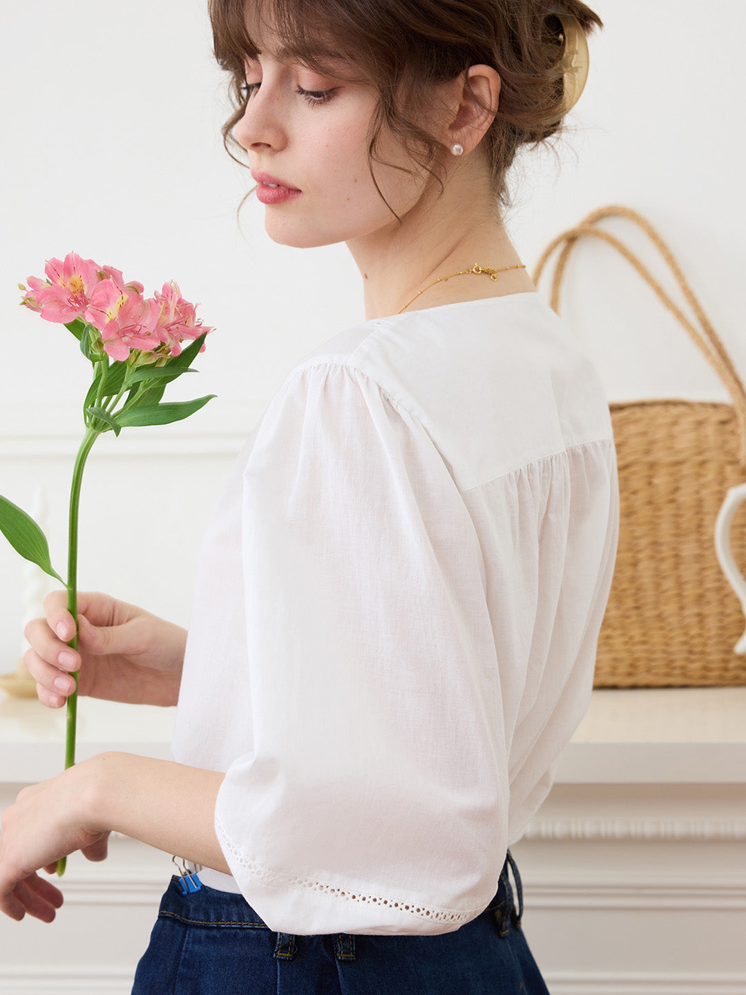 【Final Sale】Lara V Neck Colorful Embroidered Cotton Blouse