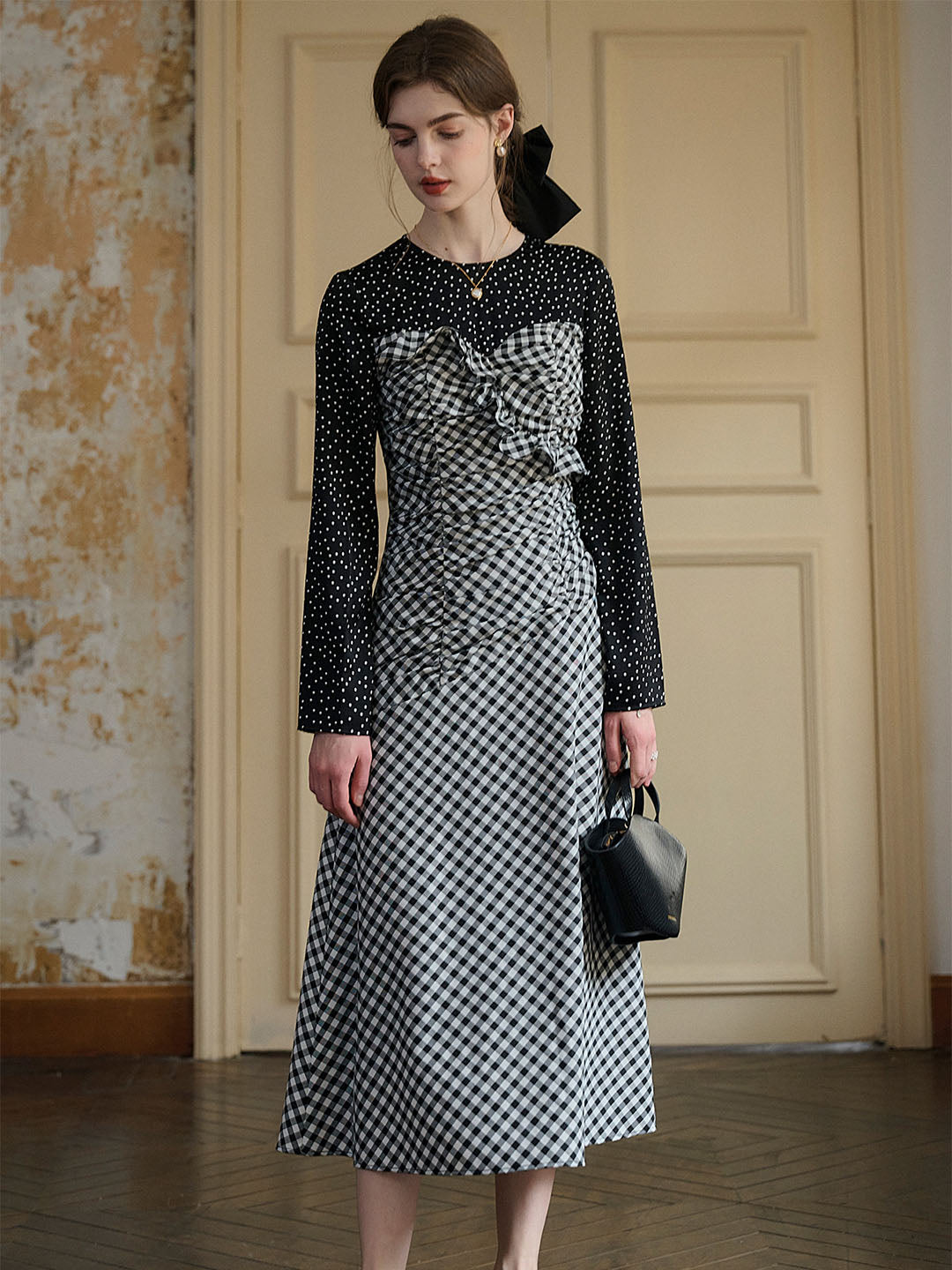 【Final Sale】Amara Classic Round Neck Patchwork Plaid Dress