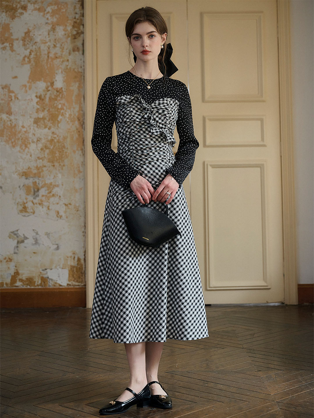 【Final Sale】Amara Classic Round Neck Patchwork Plaid Dress