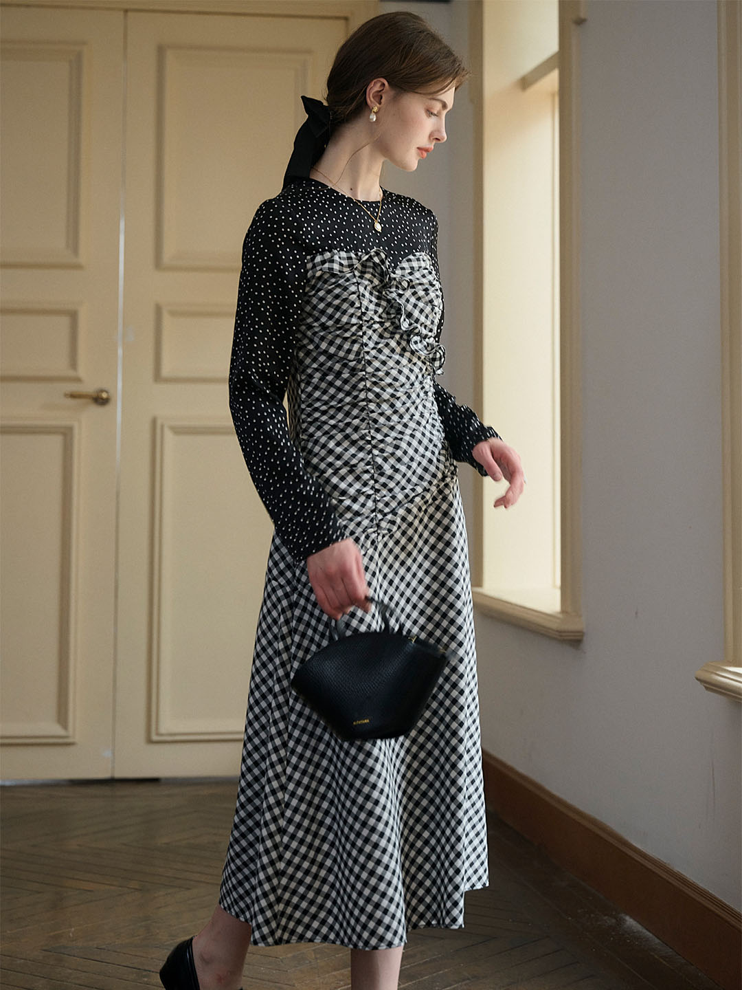 【Final Sale】Amara Classic Round Neck Patchwork Plaid Dress
