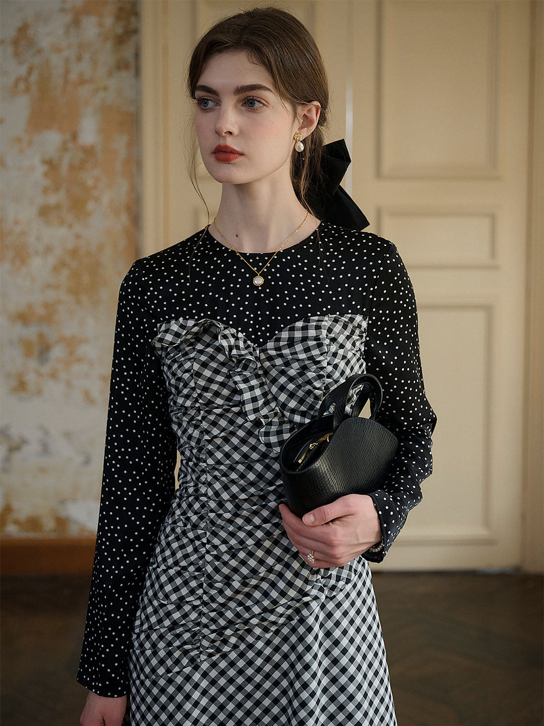 【Final Sale】Amara Classic Round Neck Patchwork Plaid Dress