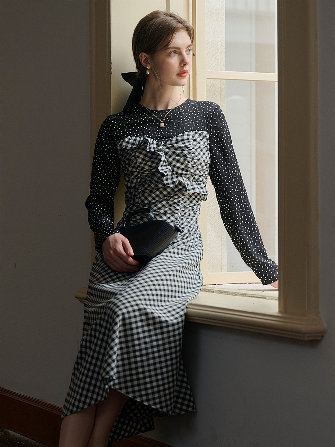 【Final Sale】Amara Classic Round Neck Patchwork Plaid Dress