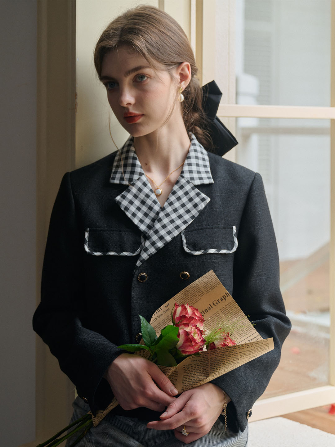 【Final Sale】Kennedy Classic Notched Lapel Contrast Check Jacket
