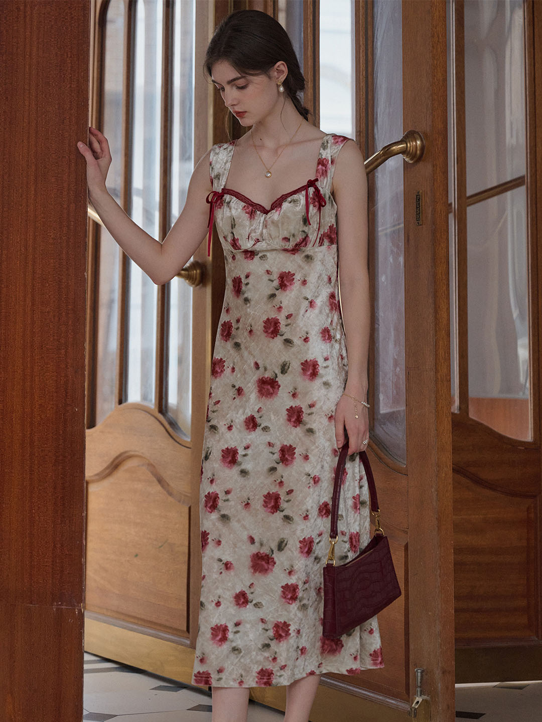 【Final Sale】Raelynn Floral Print Contrast Binding Ruched Bust Dress