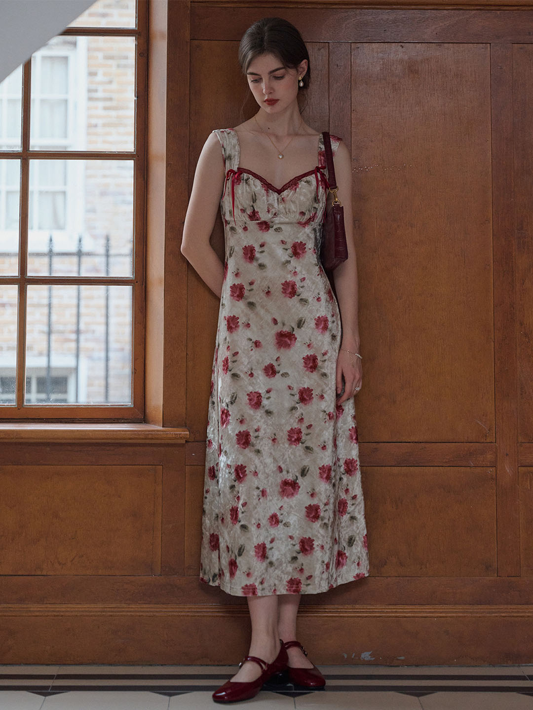 【Final Sale】Raelynn Floral Print Contrast Binding Ruched Bust Dress